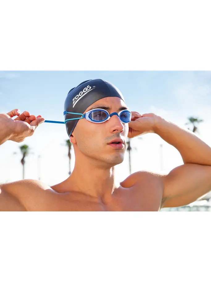 , view full size image of Front view of Product detail - Fusion Air Swimming Goggles Blue/White - Tinted Blue Lens