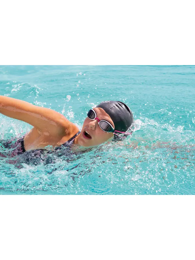 Sale,Clearance, view full size image of Front view of Product detail - Fusion Air Swimming Goggles Pink/White - Tinted Smoke Lens