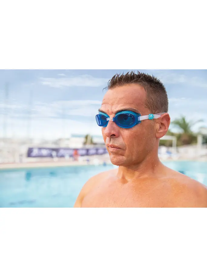, view full size image of Front view of Product detail - Otter Swimming Goggles - Tinted Blue Lens Clear/Aqua - Tinted Blue Lens