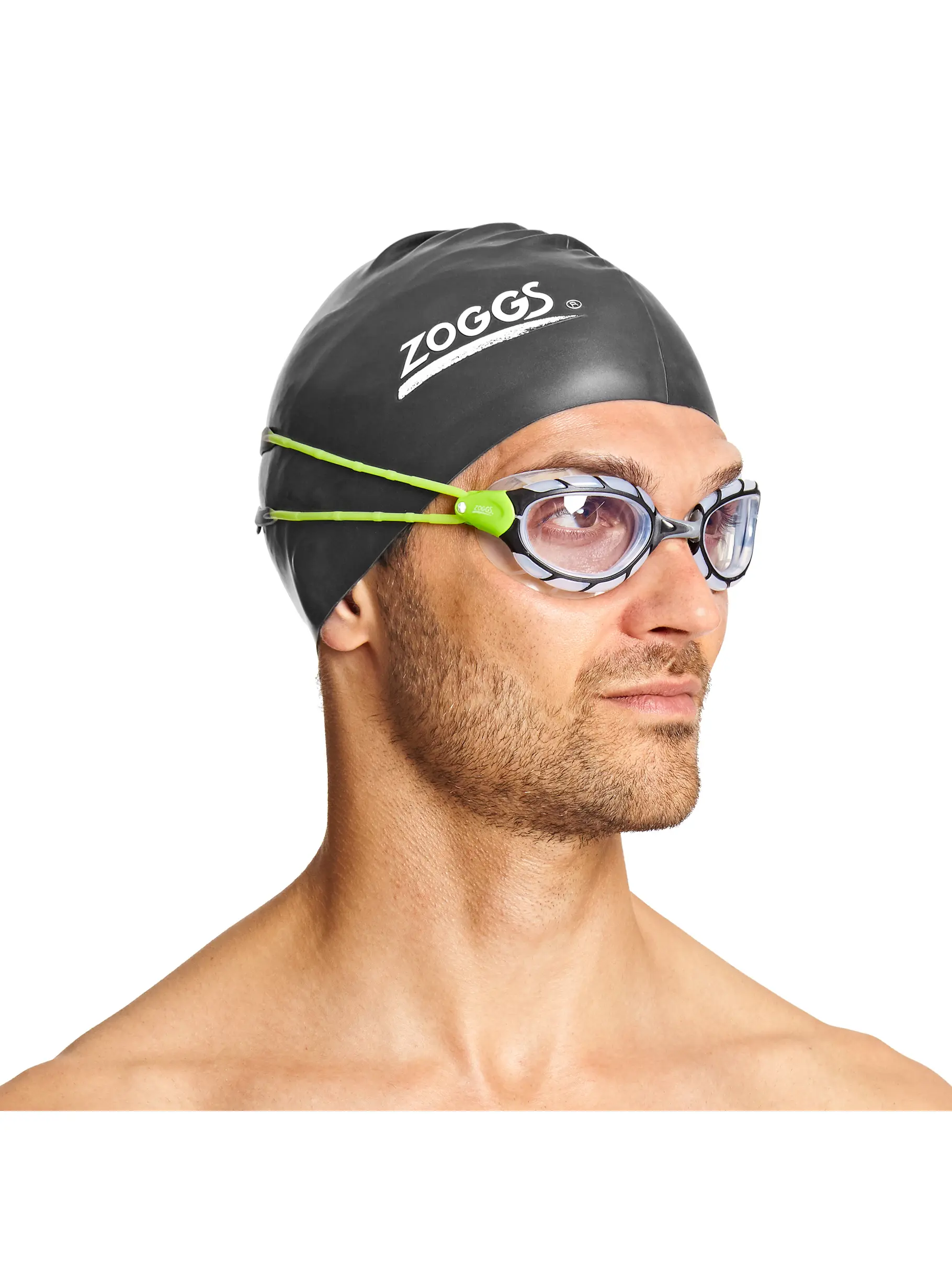 , view full size image of Front view of Product detail - Predator Swimming Goggles - Clear Lens Black/Green - Clear Lens