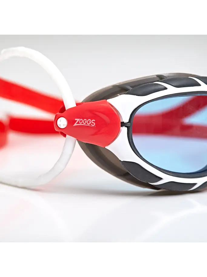 , view full size image of Front view of Product detail - Predator Goggles Tinted Blue Lens White/Red - Tinted Blue Lens