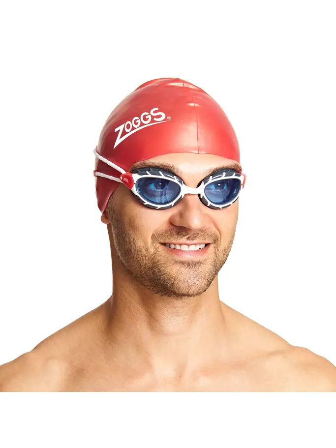 , view full size image of Front view of Product detail - Predator Goggles Tinted Blue Lens White/Red - Tinted Blue Lens