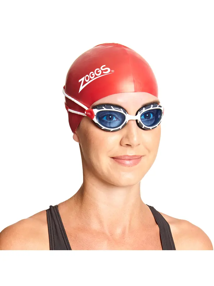 , view full size image of Front view of Product detail - Predator Goggles Tinted Blue Lens White/Red - Tinted Blue Lens