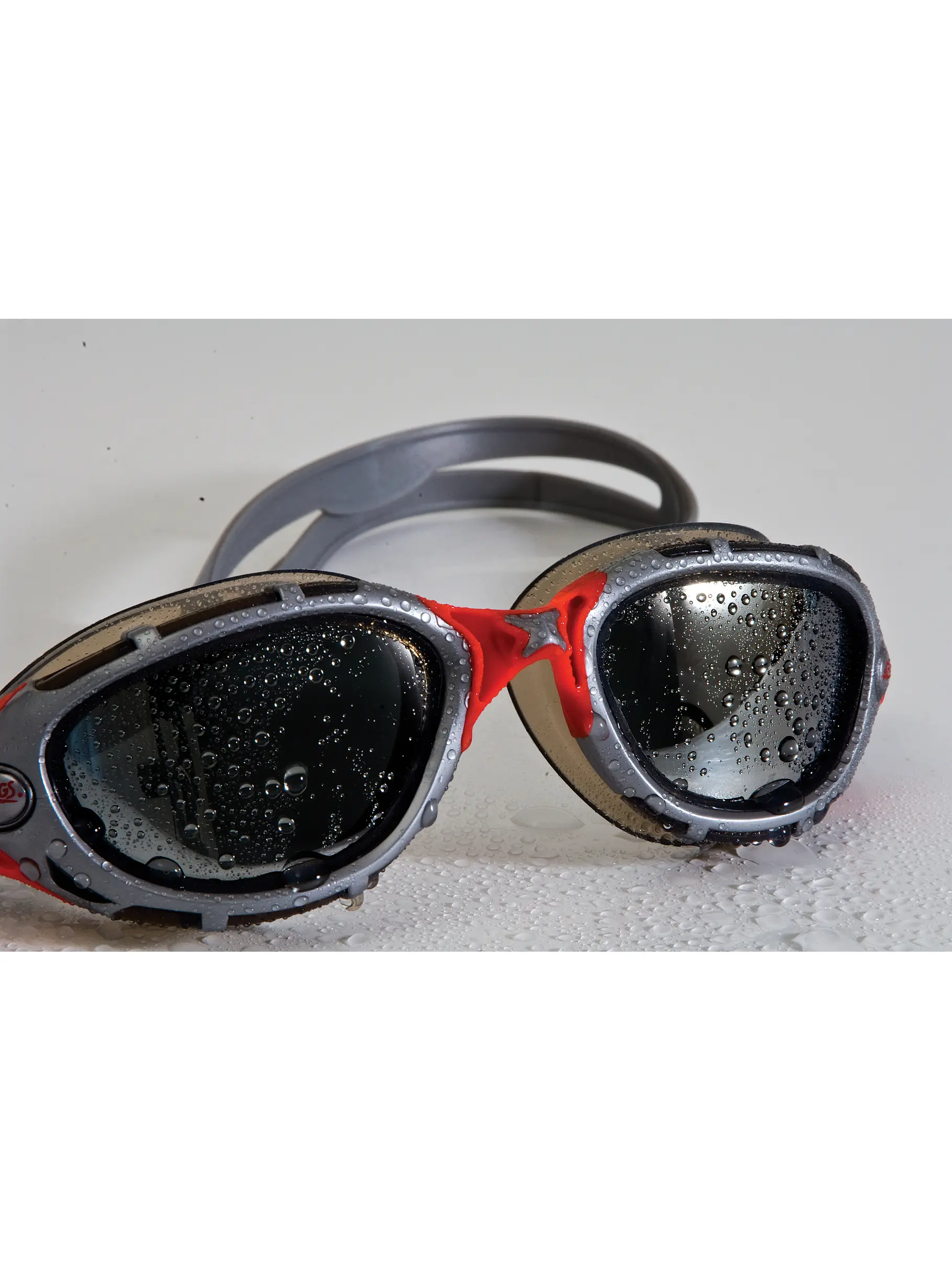 , view full size image of Front view of Product detail - Predator Flex Original Swimming Goggles Silver/Red - Mirrored Smoke Lens