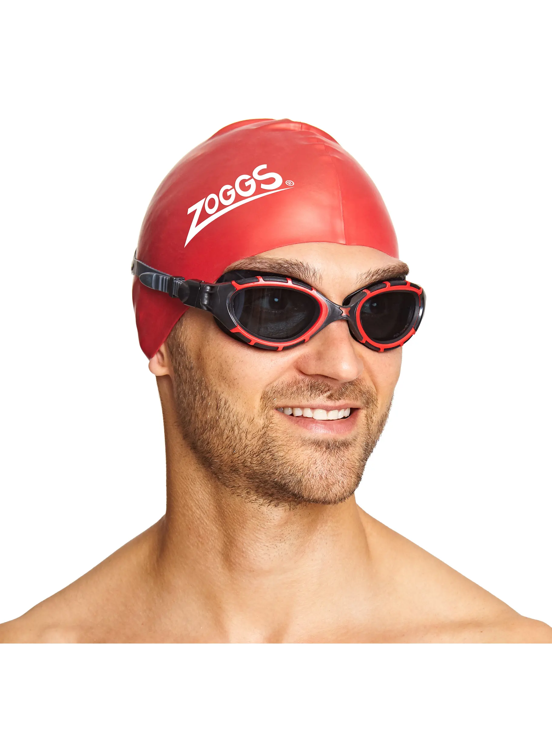 , view full size image of Front view of Product detail - Predator Flex Swimming Goggles - Polarized Smoke Lens Black/Red - Polarized Smoke Lens