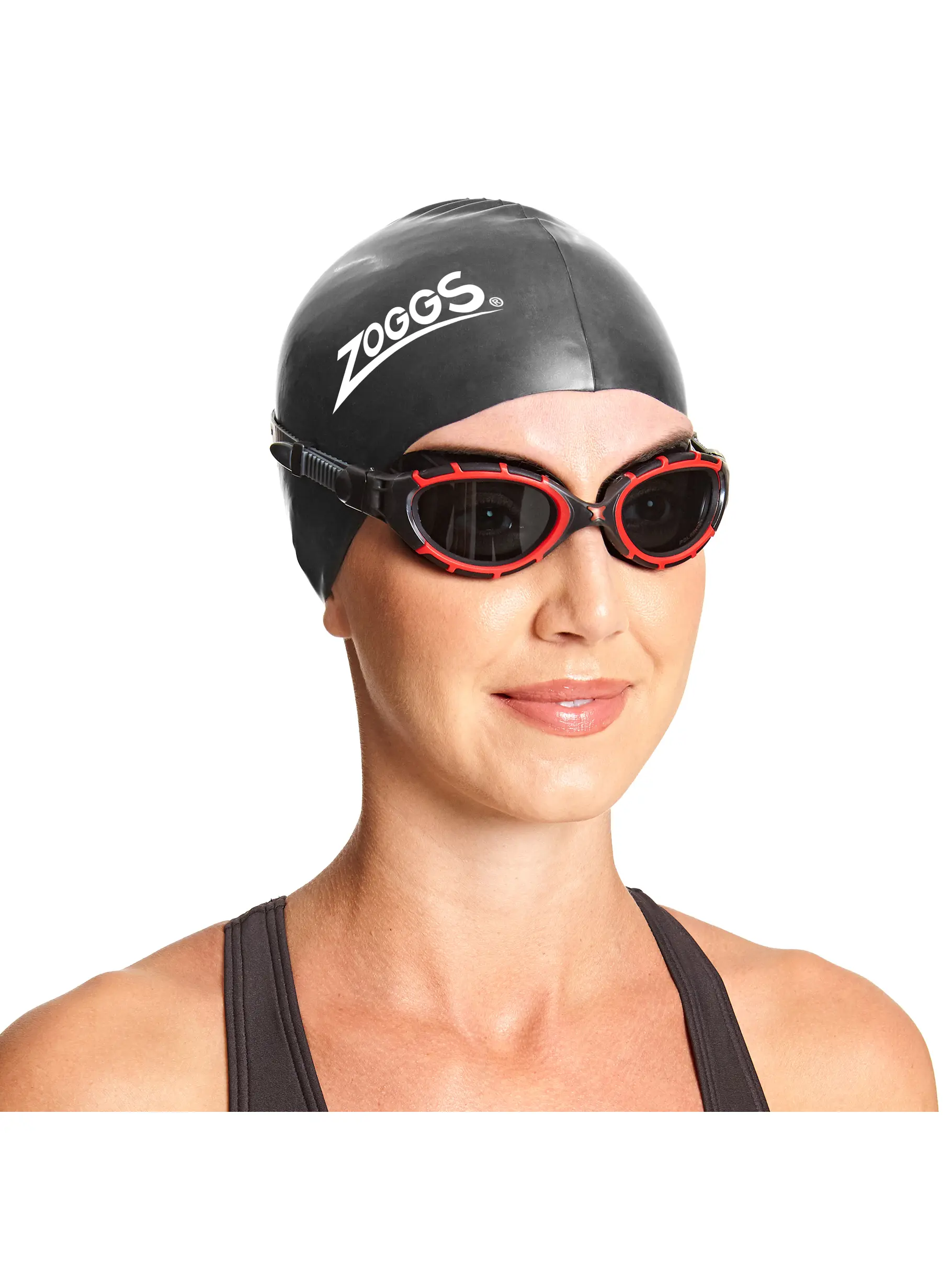 , view full size image of Front view of Product detail - Predator Flex Swimming Goggles - Polarized Smoke Lens Black/Red - Polarized Smoke Lens