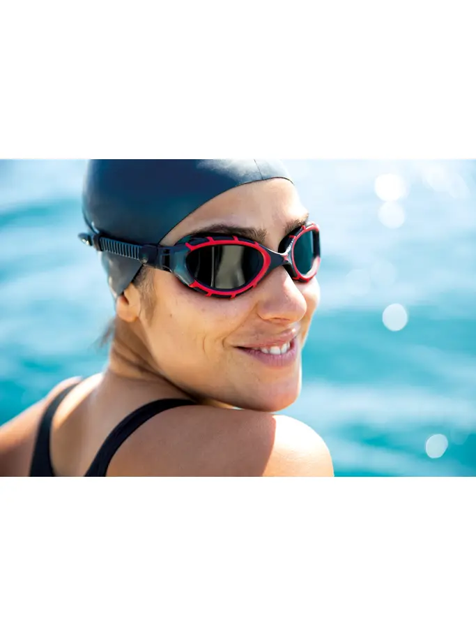 , view full size image of Front view of Product detail - Predator Flex Swimming Goggles - Polarized Smoke Lens Black/Red - Polarized Smoke Lens
