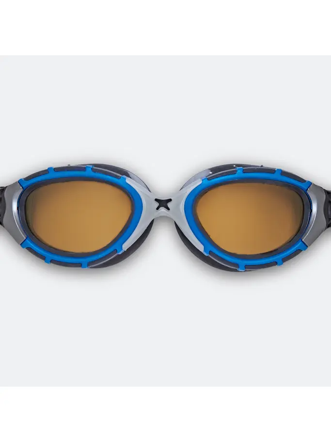 , view full size image of Front view of Product detail - Predator Flex Polarized Ultra Reactor Goggles Silver/Blue - Reactor Copper Lens