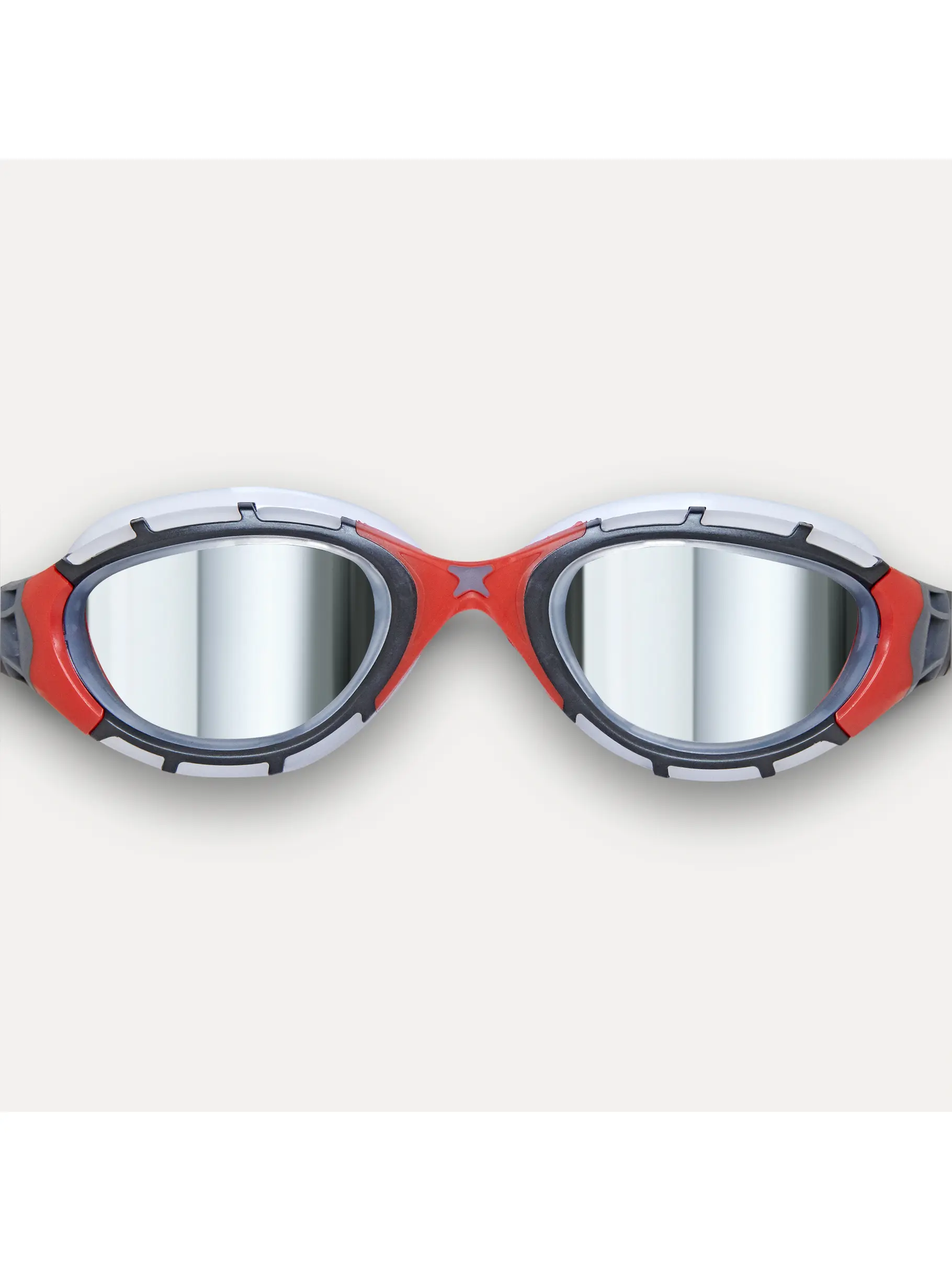 , view full size image of Front view of Product detail - Predator Flex Swimming Goggles - Titanium Lens Clear/Red - Mirrored Smoke Lens