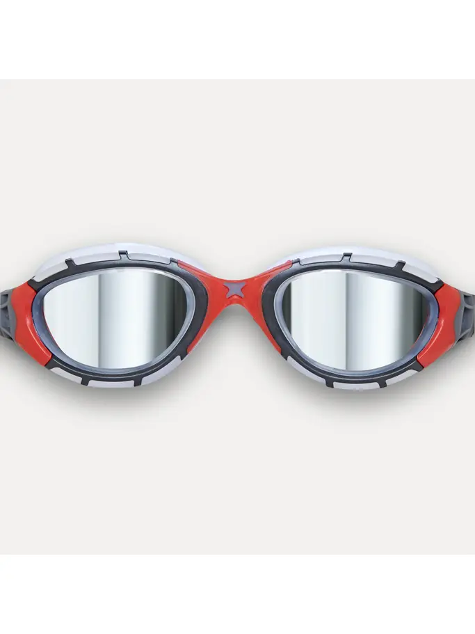 Sale, view full size image of Front view of Product detail - Predator Flex Swimming Goggles - Titanium Lens Clear/Red - Mirrored Smoke Lens