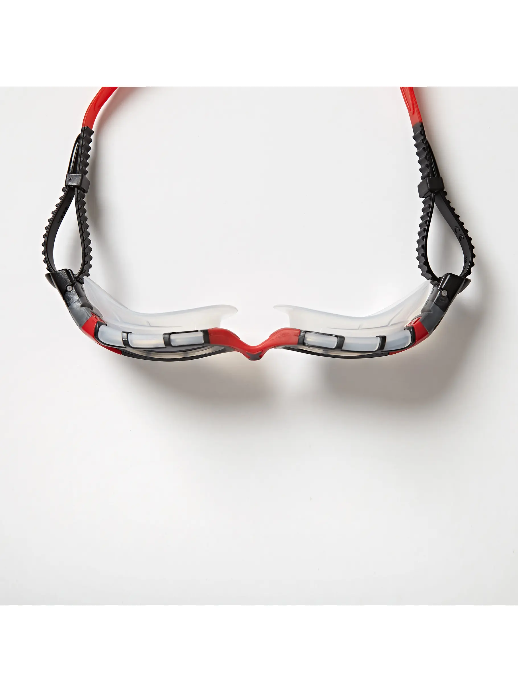 , view full size image of Front view of Product detail - Predator Flex Swimming Goggles - Titanium Lens Clear/Red - Mirrored Smoke Lens