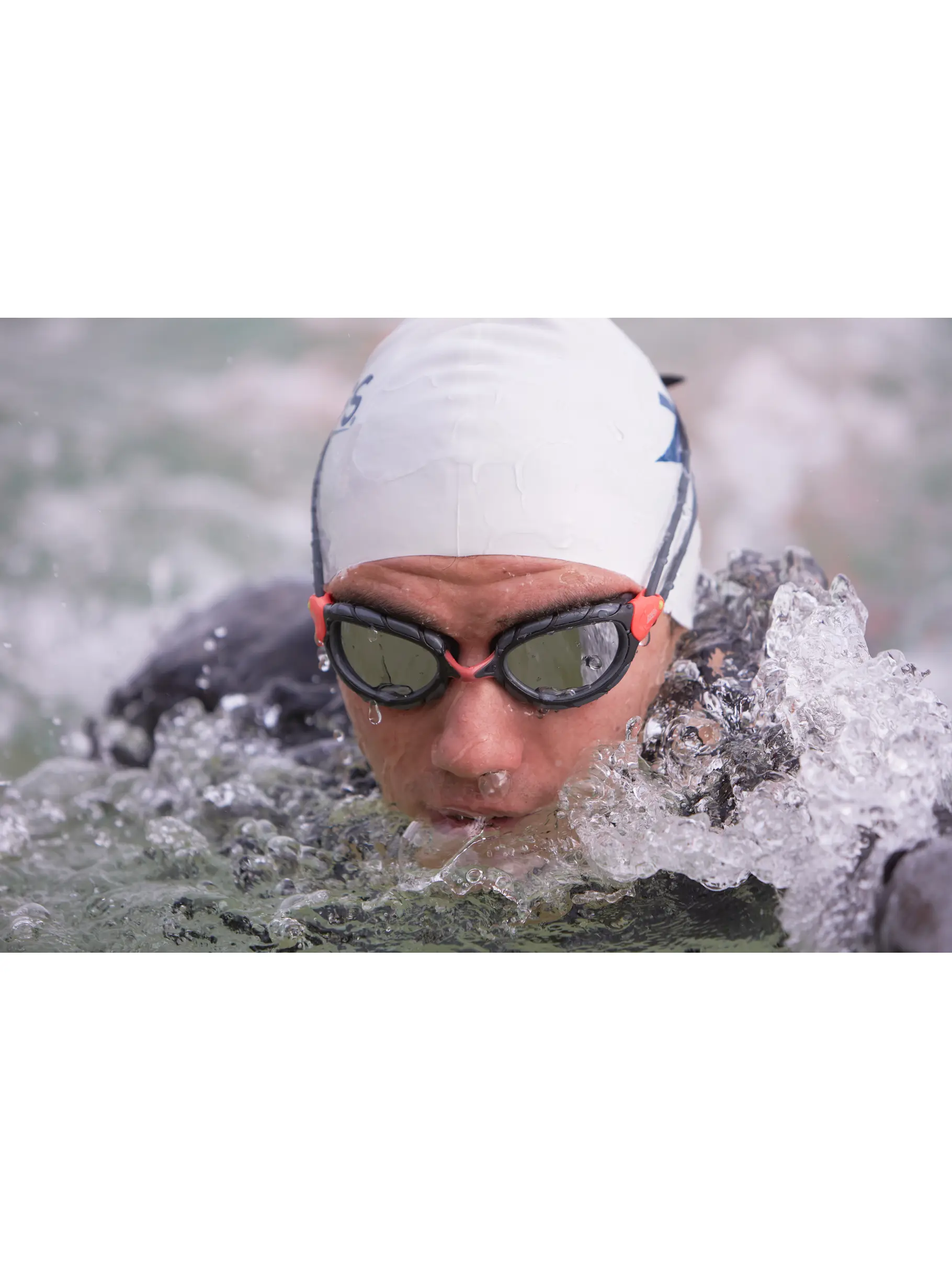 Sale, view full size image of Front view of Product detail - Predator Swimming Goggles - Titanium Lens Red/Grey - Mirror Smoke Lens