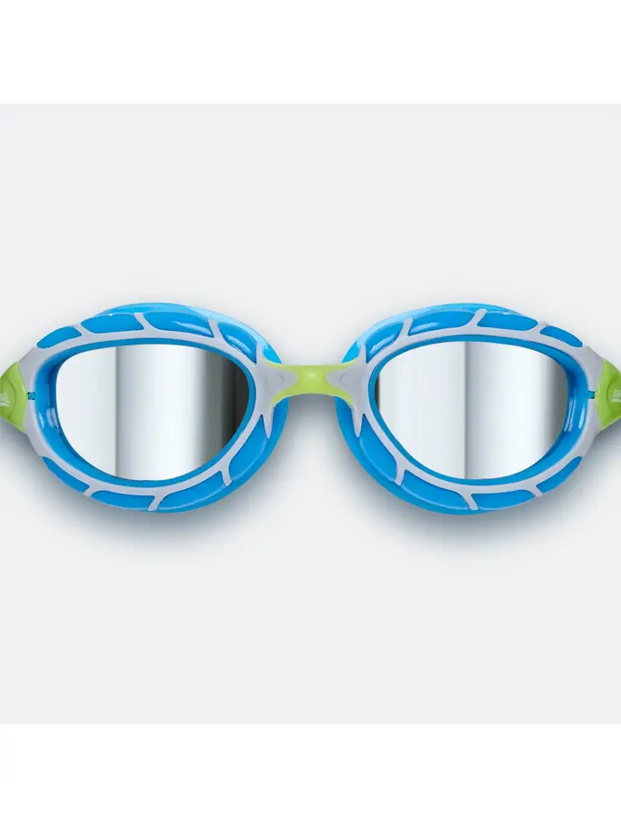 Out of Stock,Sale,Clearance, view full size image of Front view of Product detail - Predator Titanium Goggles Silver/Blue - Mirrored Smoke Lens