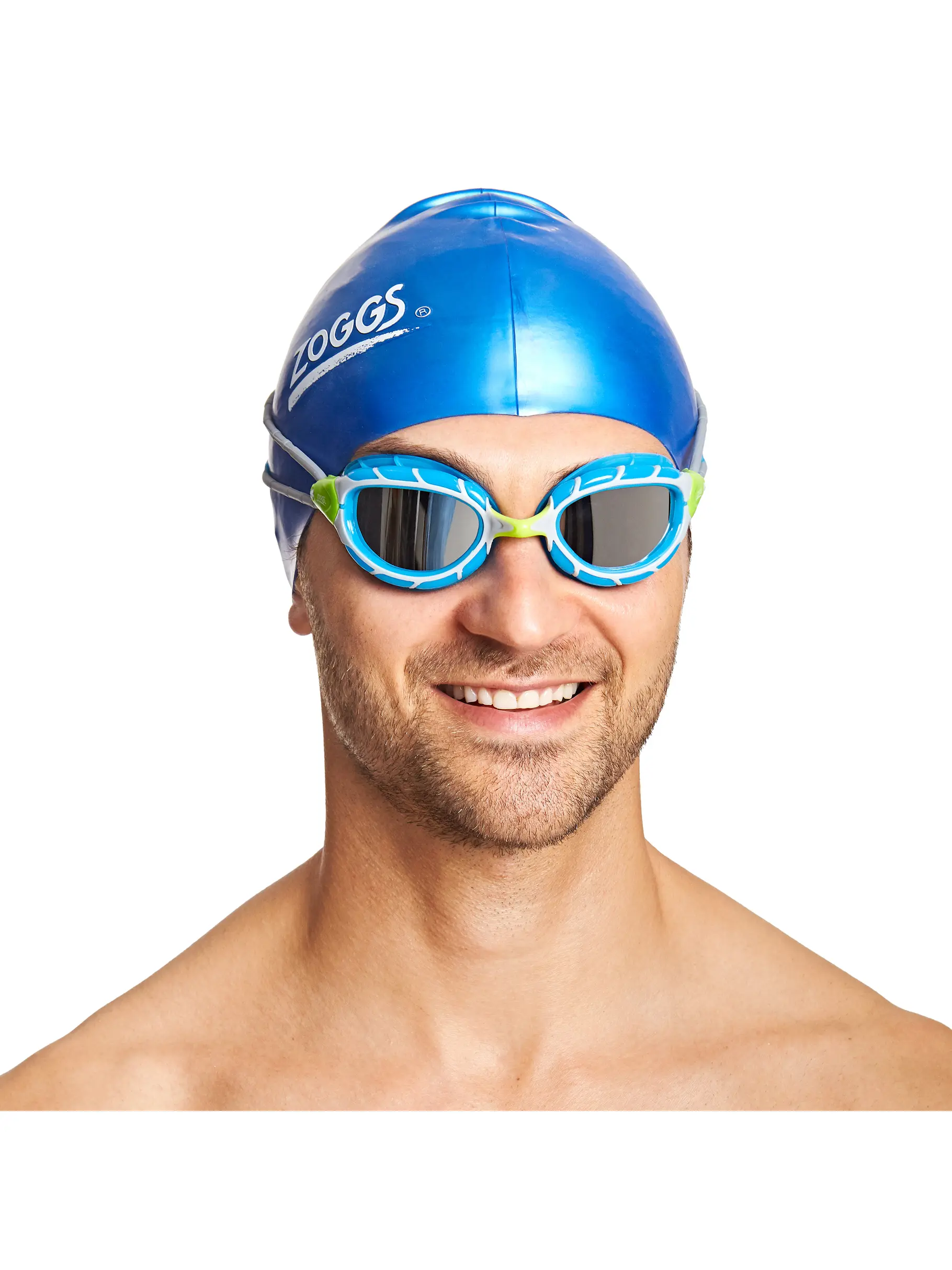 Out of Stock,Sale, view full size image of Front view of Product detail - Predator Titanium Goggles Silver/Blue - Mirrored Smoke Lens