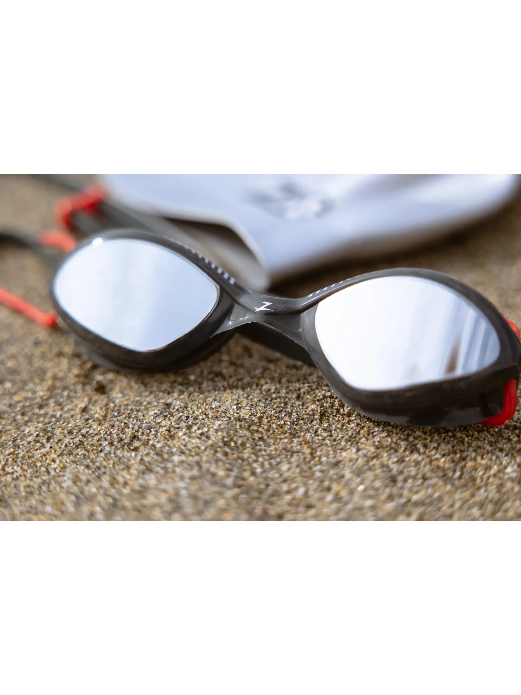 , view full size image of Front view of Product detail - Tiger Mirror Swimming Goggles Grey/Red - Mirror Smoke Lens
