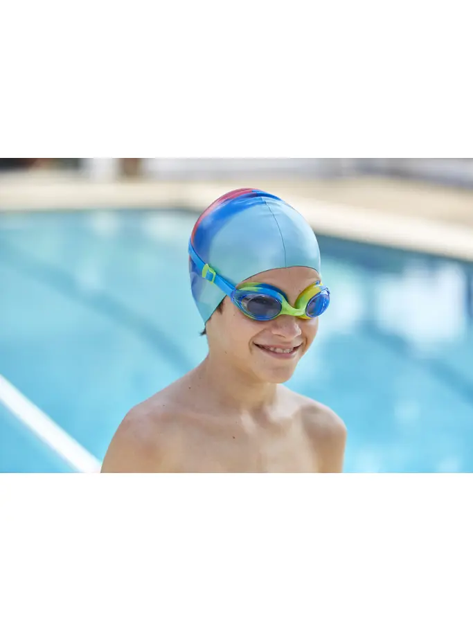 Sale, Ansicht Großes Bild der Vorderseite Product detail - Bondi Junior Swimming Goggles Green/Yellow - Tinted Blue Lens