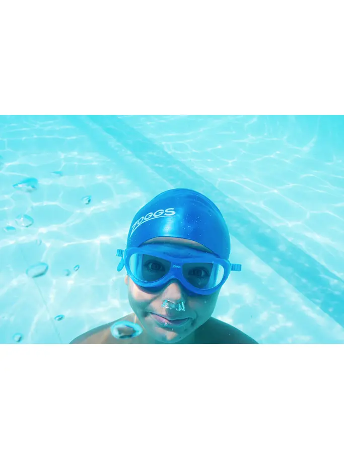, view full size image of Front view of Product detail - Phantom Junior Swimming Mask Blue/White - Tinted Blue Lens