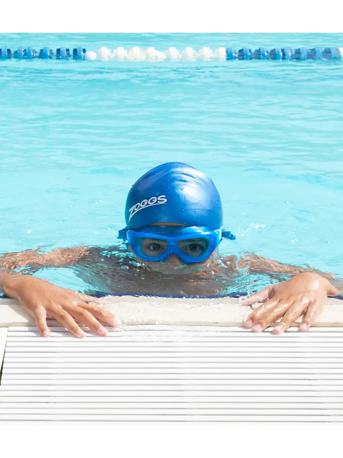 , view full size image of Front view of Product detail - Phantom Junior Swimming Mask Blue/White - Tinted Blue Lens