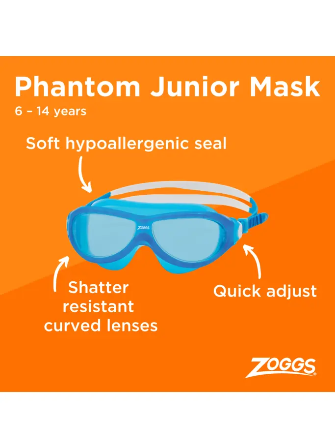 , view full size image of Front view of Product detail - Phantom Junior Swimming Mask Blue/White - Tinted Blue Lens