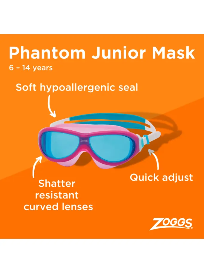 Out of Stock,Sale,Clearance, view full size image of Front view of Product detail - Phantom Junior Swimming Mask PKWHTBL