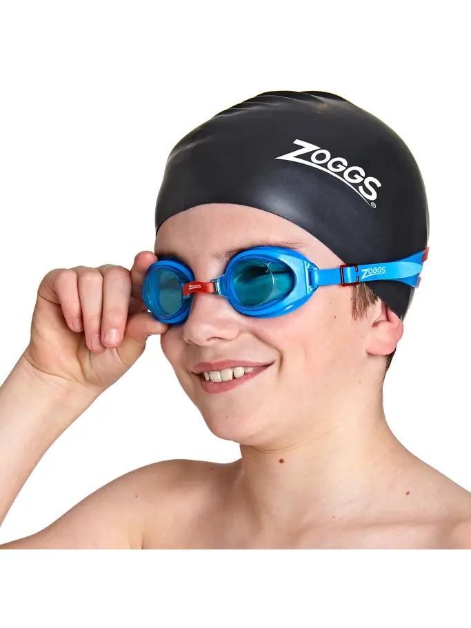 , view full size image of Front view of Product detail - Ripper Junior Swimming Goggles Blue/Red - Tinted Blue Lens