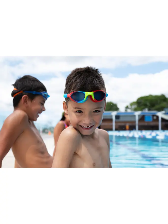 , view full size image of Front view of Product detail - Super Seal Junior Goggles Red/Blue - Tinted Blue Lens