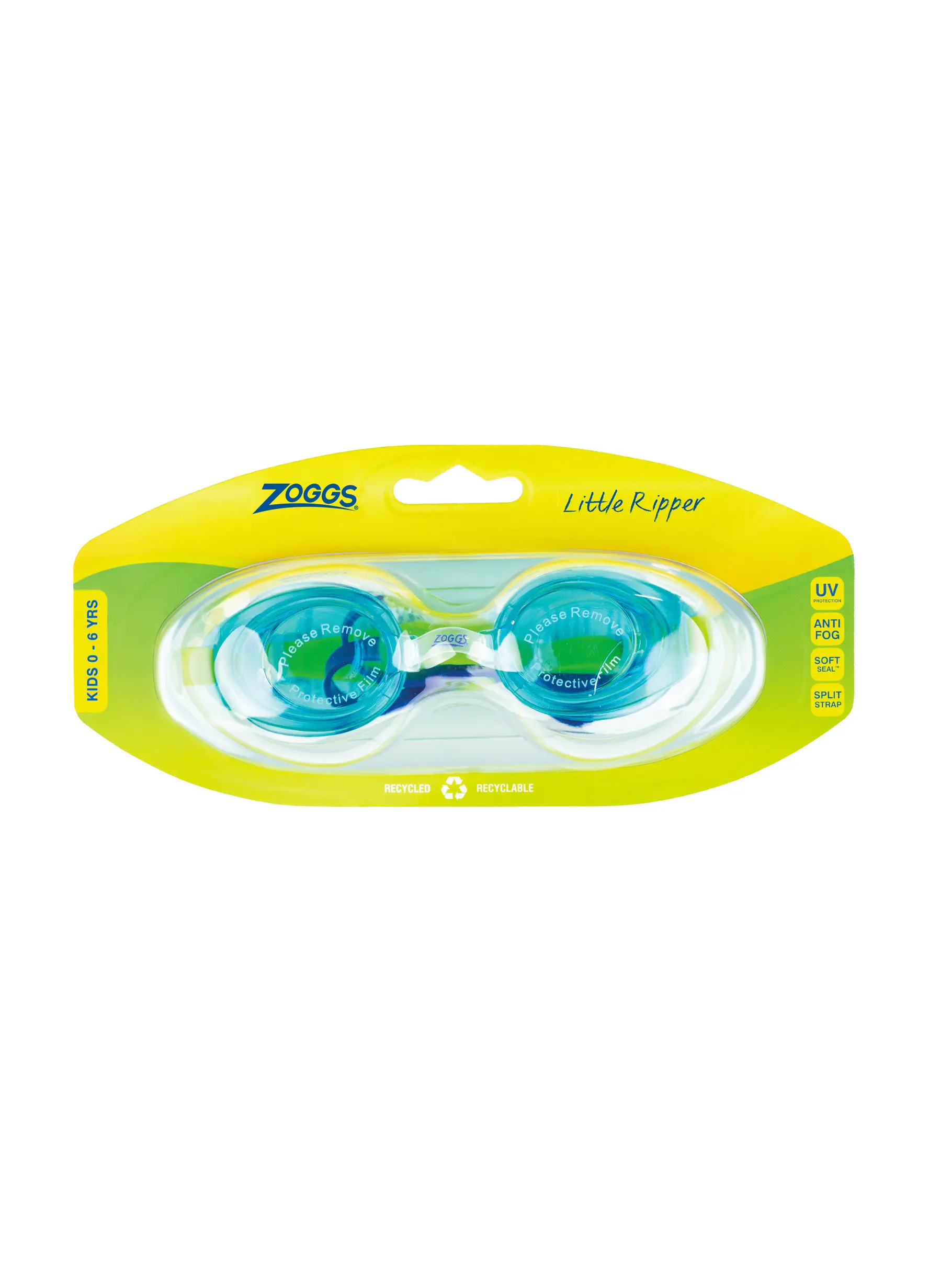 , visualizzare l'immagine full size della vista frontale di Product detail - Little Ripper Swimming Goggles Aqua/Green - Tinted Blue Lens