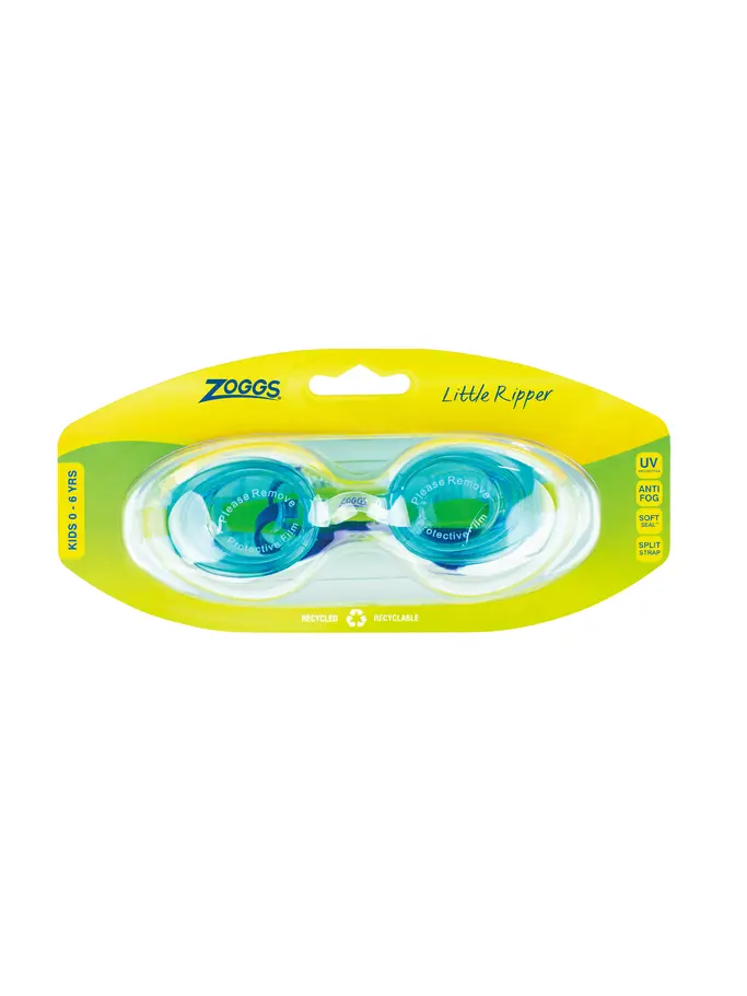 , view full size image of Front view of Product detail - Little Ripper Swimming Goggles Aqua/Green - Tinted Blue Lens