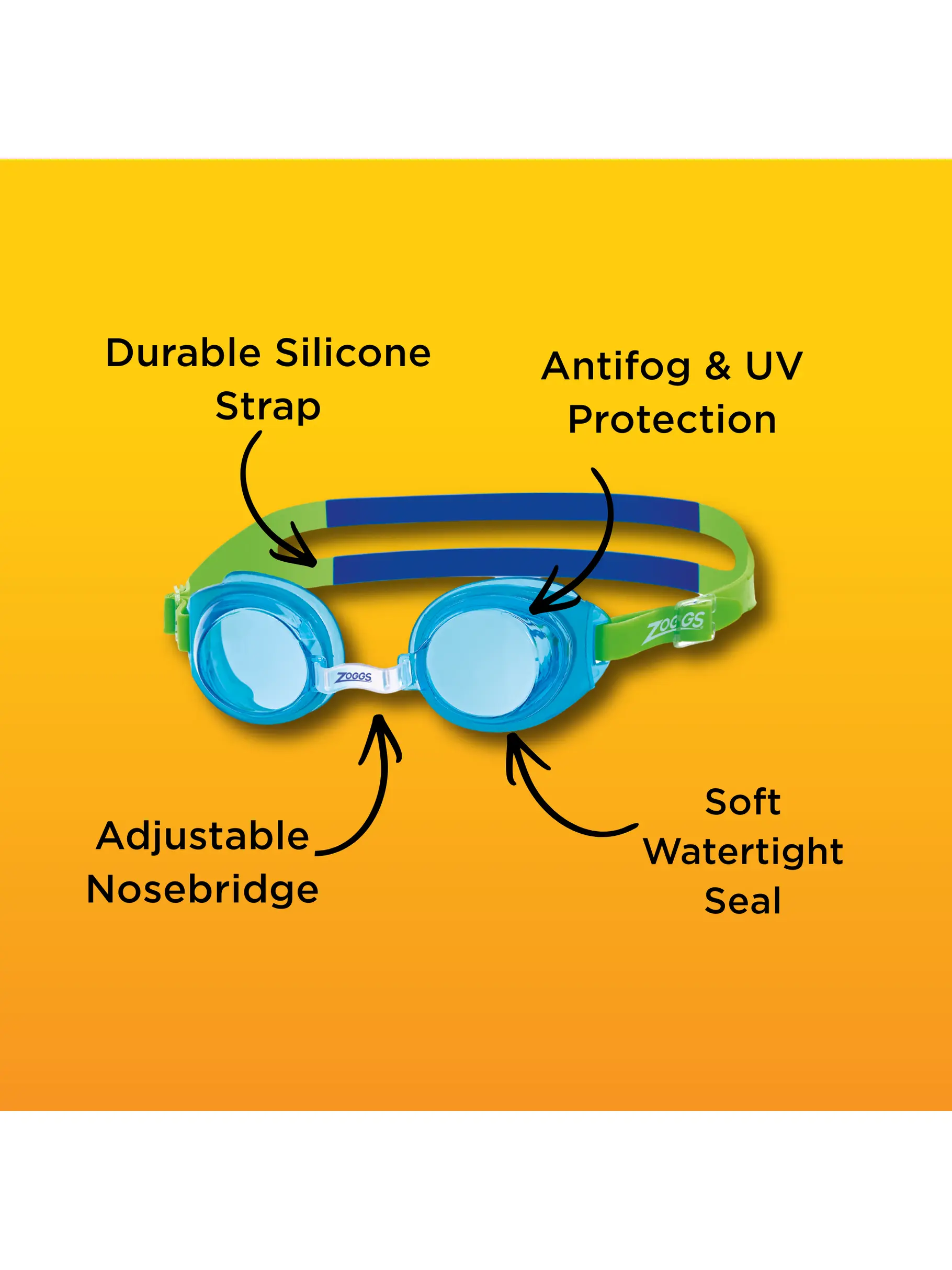 , visualizzare l'immagine full size della vista frontale di Product detail - Little Ripper Swimming Goggles Aqua/Green - Tinted Blue Lens