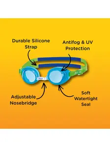Display front view 4 of Product detail - Little Ripper Swimming Goggles Aqua/Green - Tinted Blue Lens