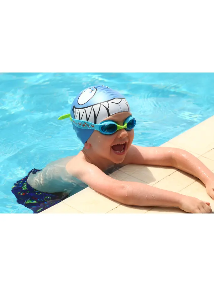 , view full size image of Front view of Product detail - Little Twist Swimming Goggles Blue/Green - Tinted Blue Lens