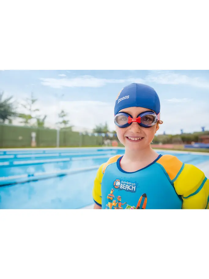 , view full size image of Front view of Product detail - Kangaroo Beach Little Cadet Swimming Goggles Blue/Red - Clear Lens
