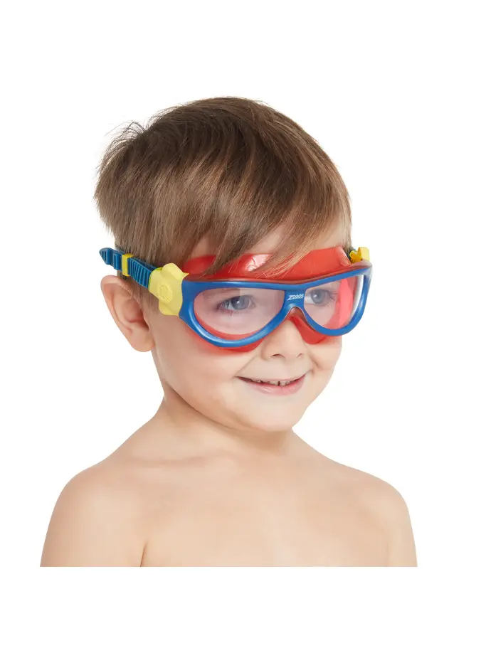 Sale,Clearance, view full size image of Front view of Product detail - Kangaroo Beach Little Cadet Mask Blue/Red - Clear Lens