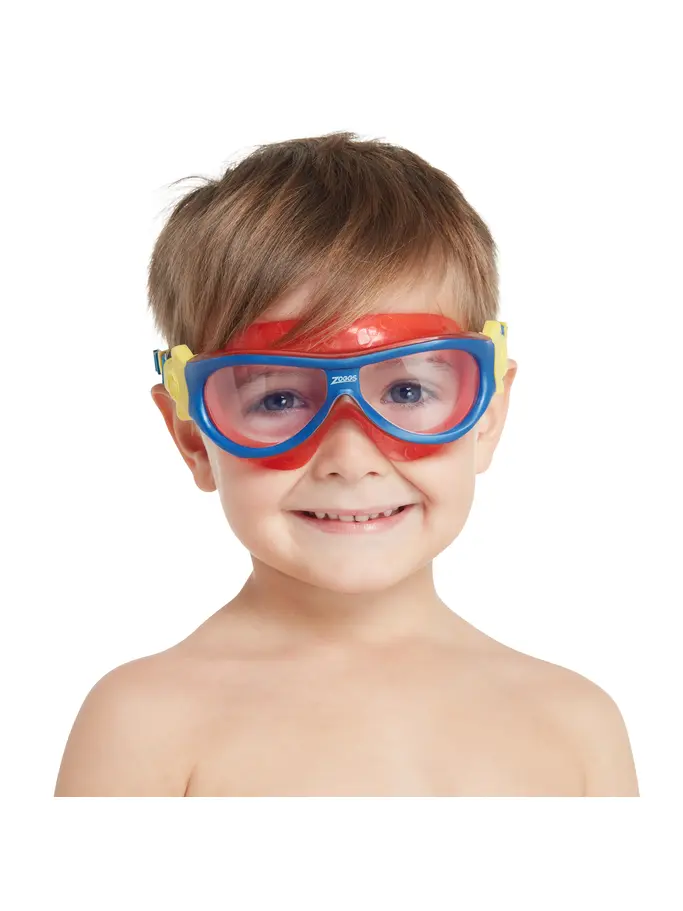 Sale,Clearance, view full size image of Front view of Product detail - Kangaroo Beach Little Cadet Mask Blue/Red - Clear Lens