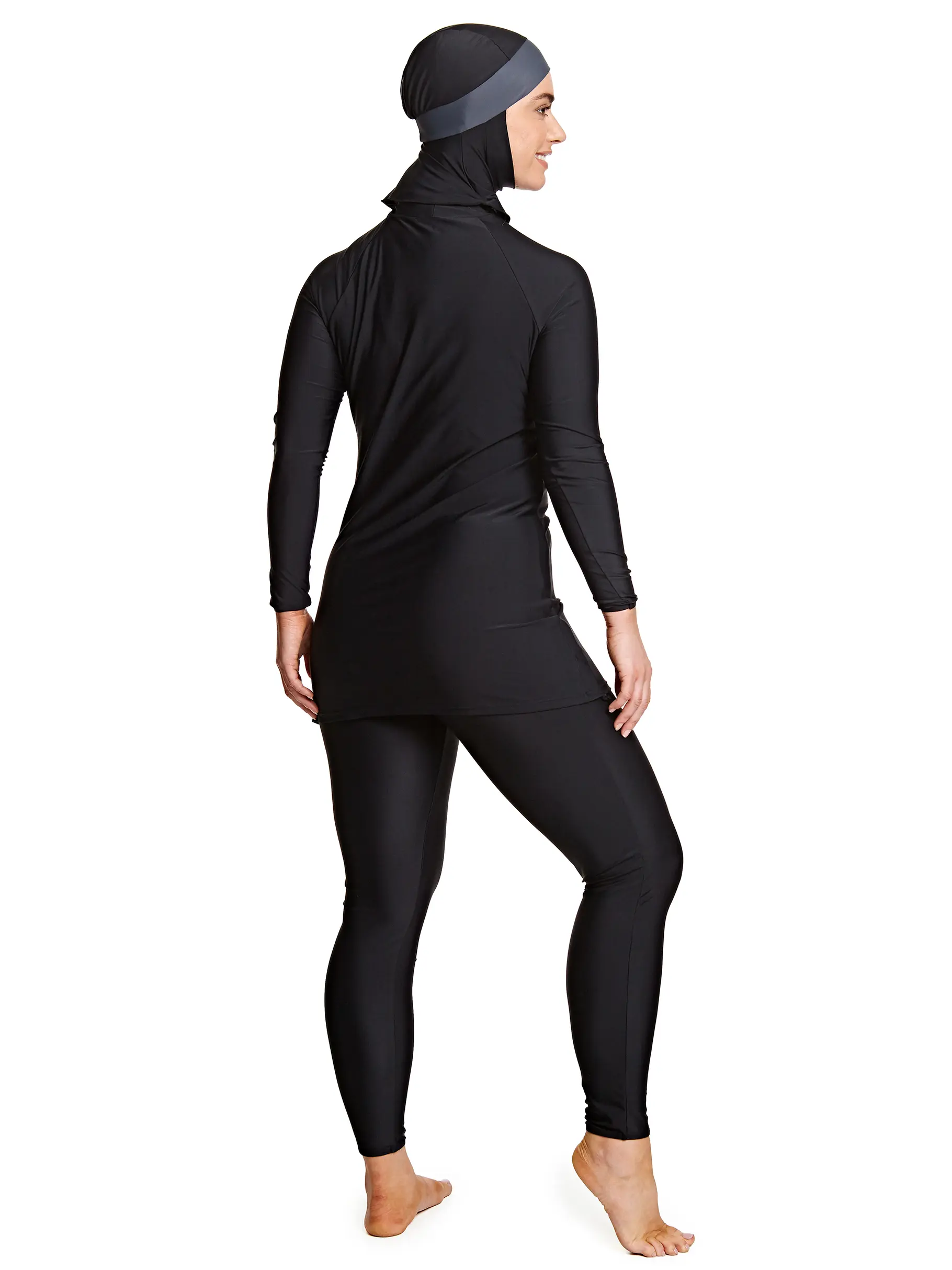 , view full size image of Front view of Product detail - Womens Meelup Three Piece Modesty Swimsuit BKGY