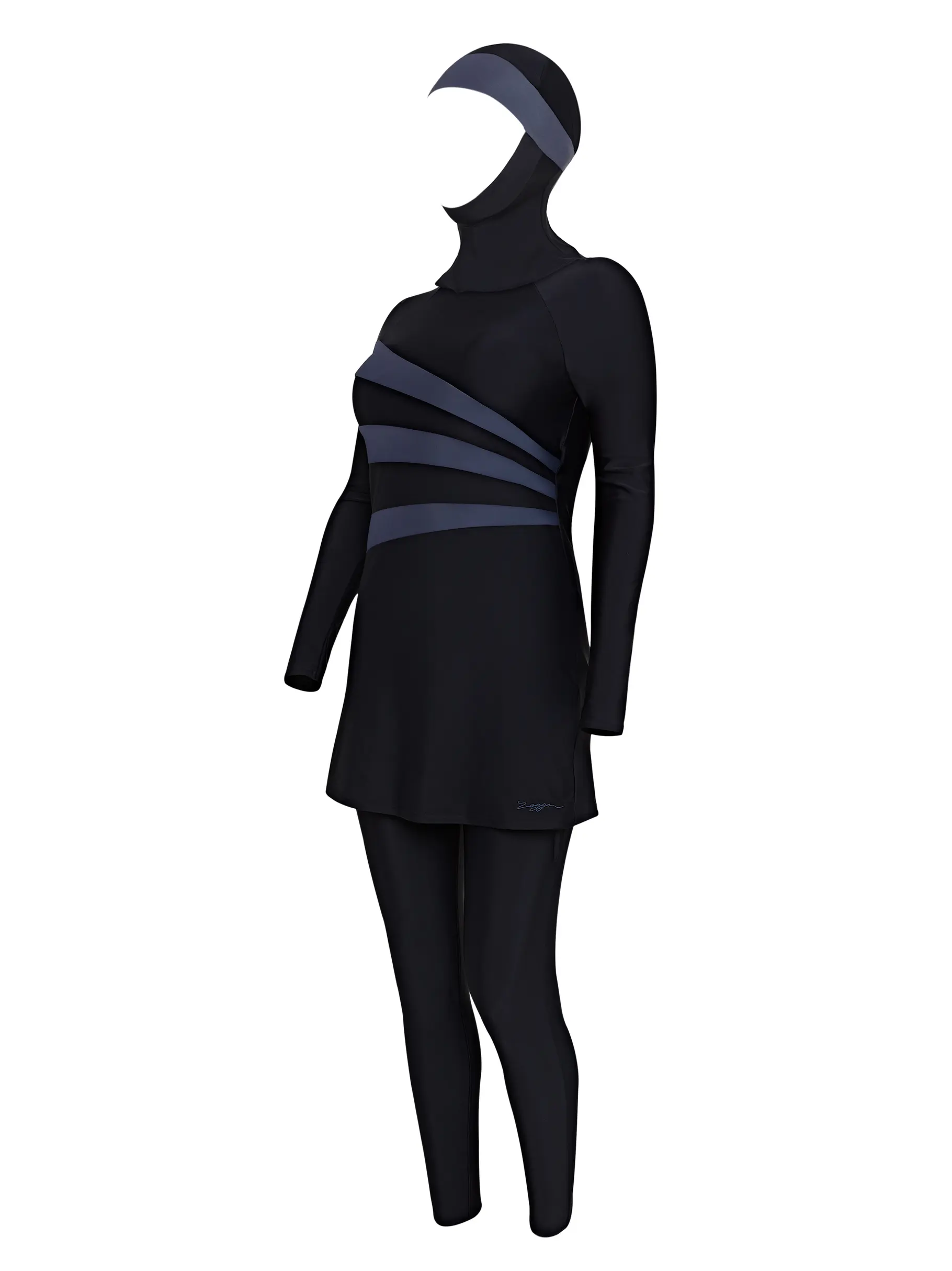 , view full size image of Front view of Product detail - Womens Meelup Three Piece Modesty Swimsuit BKGY