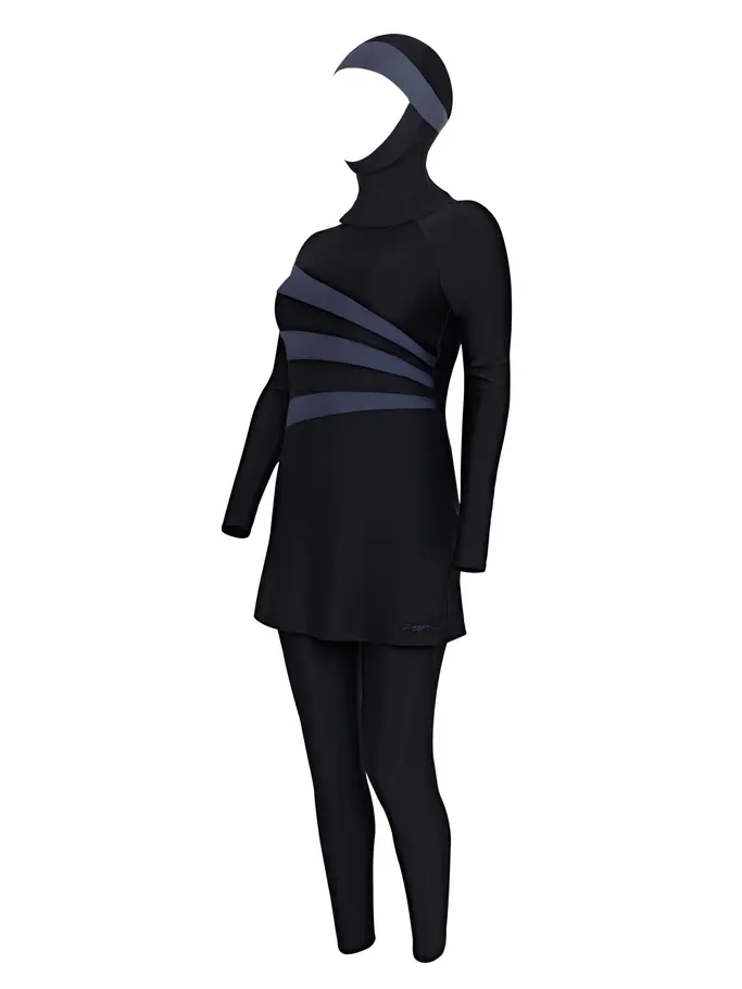 , view full size image of Front view of Product detail - Womens Meelup Three Piece Modesty Swimsuit BKGY