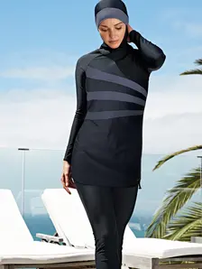 Display front view 9 of Product detail - Womens Meelup Three Piece Modesty Swimsuit BKGY