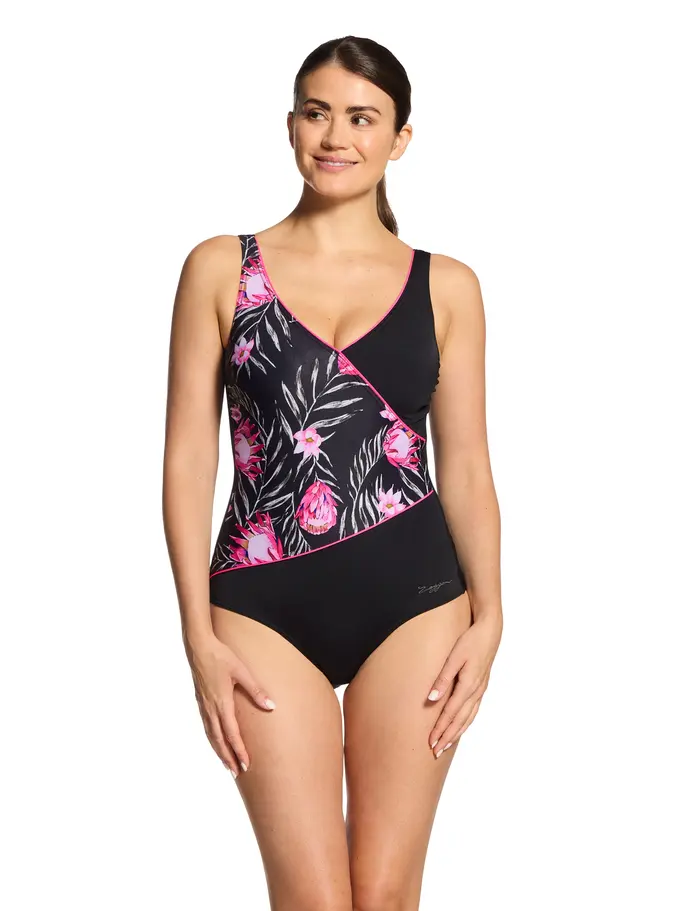 Sale,Clearance, view full size image of Front view of Product detail - Safari Leaf Wrap Front Swimsuit SAFA