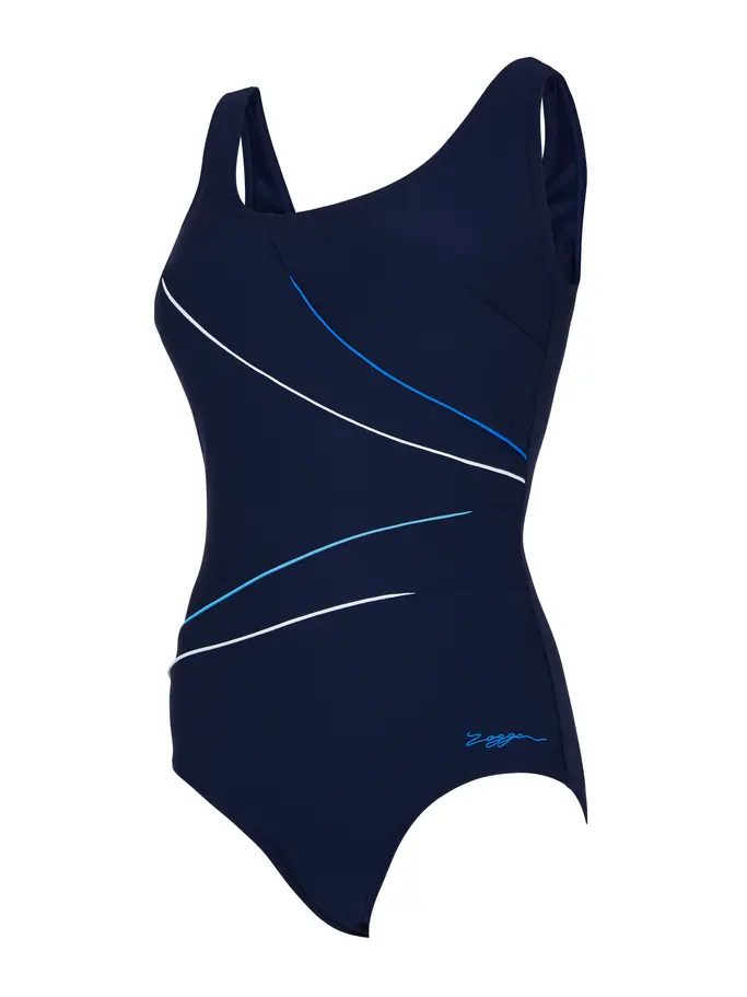 Sale,Clearance, view full size image of Front view of Product detail - Macmaster Scoopback One Piece Swimsuit blue/white