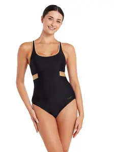 Display front view 1 of Product detail - Womens Dakota Crossback Swimsuit black/gold