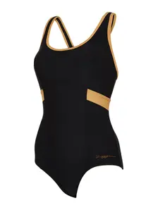 Display front view 4 of Product detail - Womens Dakota Crossback Swimsuit black/gold