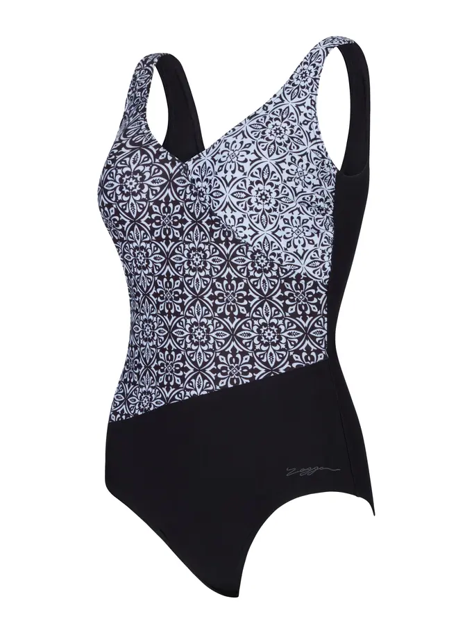 Sale,Clearance, view full size image of Front view of Product detail - Womens Opulence Front Crossover V Back Swimsuit OPUL