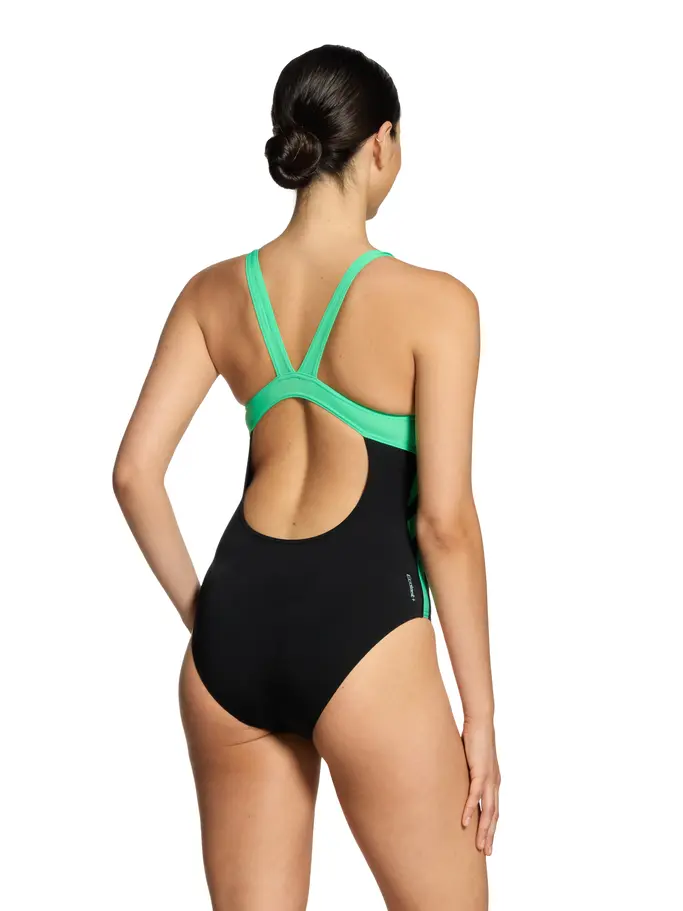 Sale, view full size image of Front view of Product detail - Womens Black Disco Speedback Swimsuit BKDI