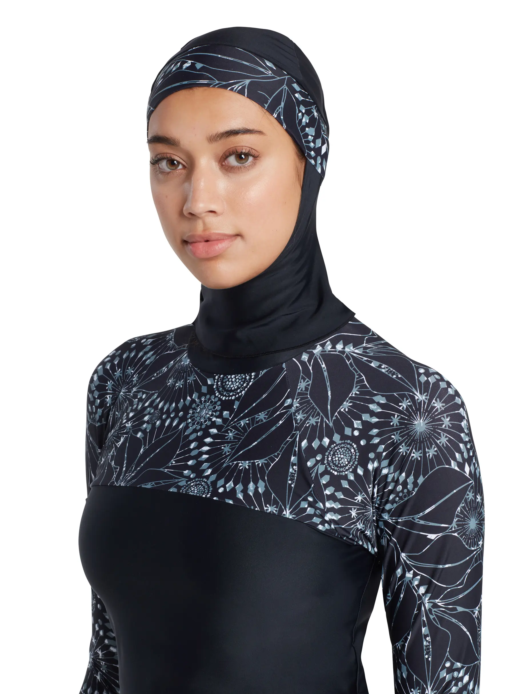 Sale, view full size image of Front view of Product detail - Womens Stellar Three Piece Modesty Band Cut Swimsuit STL