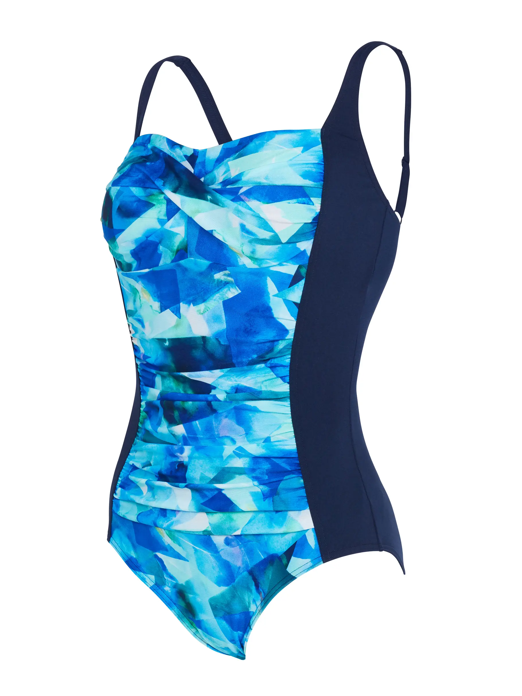 Sale,Clearance, view full size image of Front view of Product detail - Aqua Digital Ruched Front One Piece Swimsuit AQDI