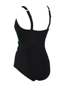Display front view 5 of Product detail - Womens Wrap Panel Adjustable Classic Back Swimsuit black/green
