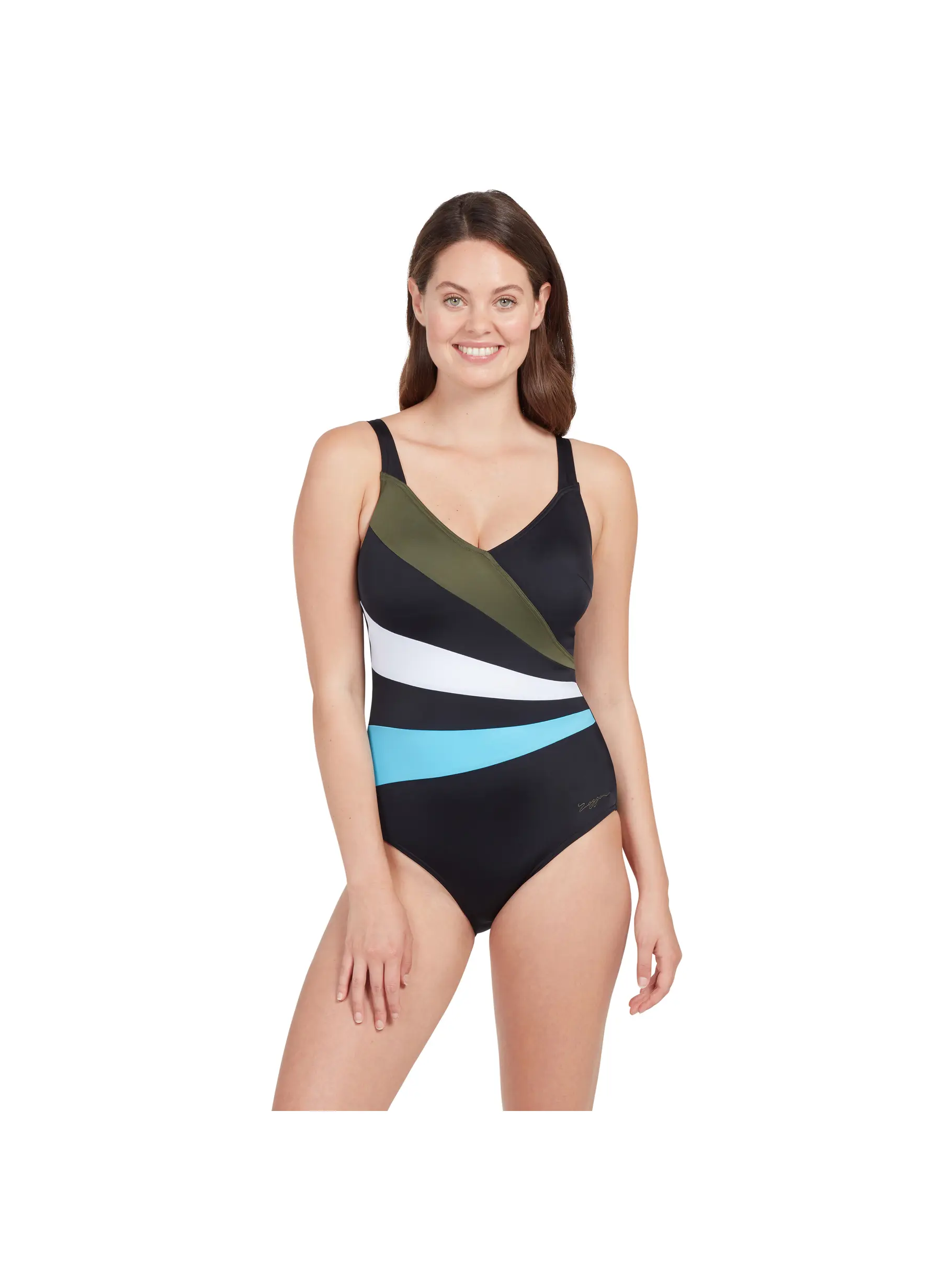 Out of Stock,Sale, view full size image of Front view of Product detail - Wrap Panel Adjustable Classic Back Swimsuit KHWL