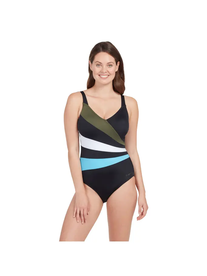 Out of Stock,Sale, view full size image of Front view of Product detail - Wrap Panel Adjustable Classic Back Swimsuit KHWL