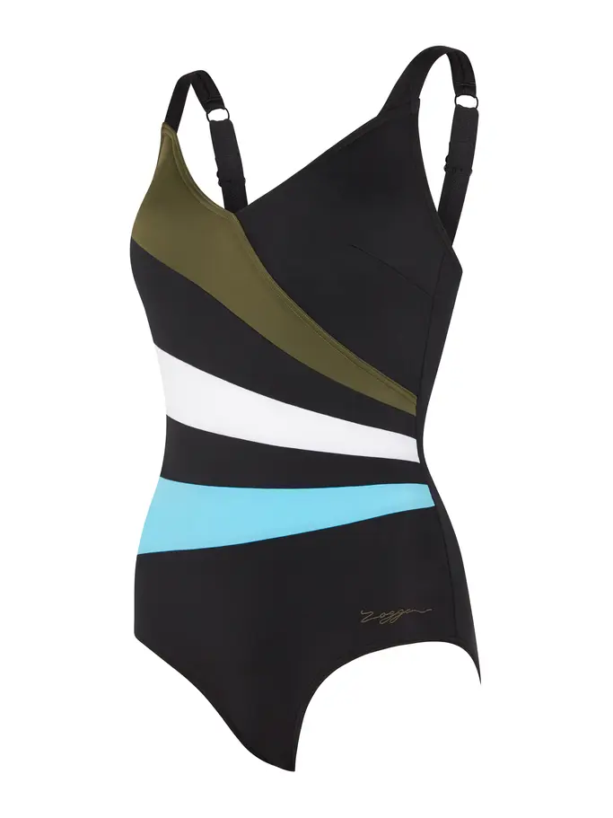 Out of Stock,Sale, view full size image of Front view of Product detail - Wrap Panel Adjustable Classic Back Swimsuit KHWL